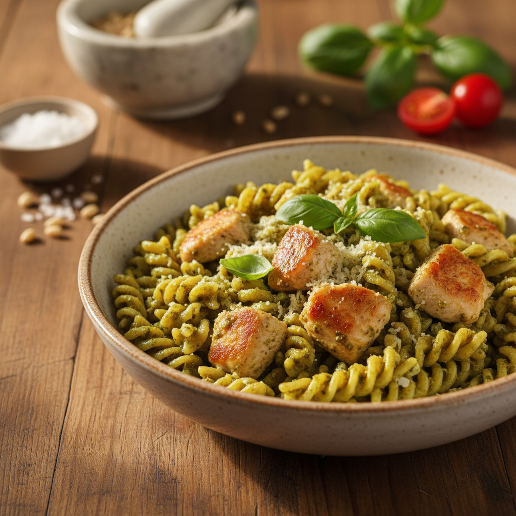 Vakarienė per 15 min.: makaronai su pesto ir vištiena